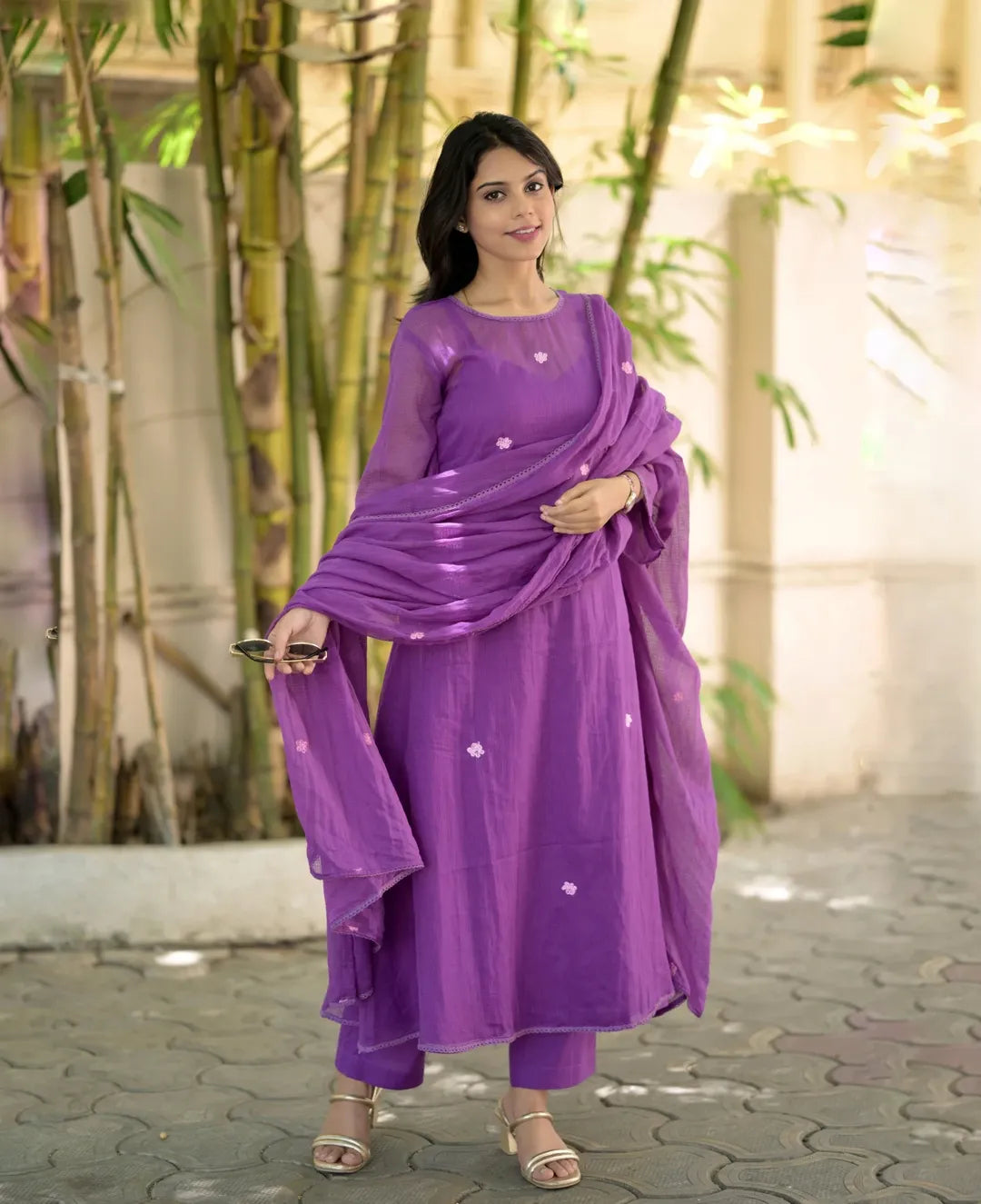 Mehrang Purple Chanderi Kurta Set
