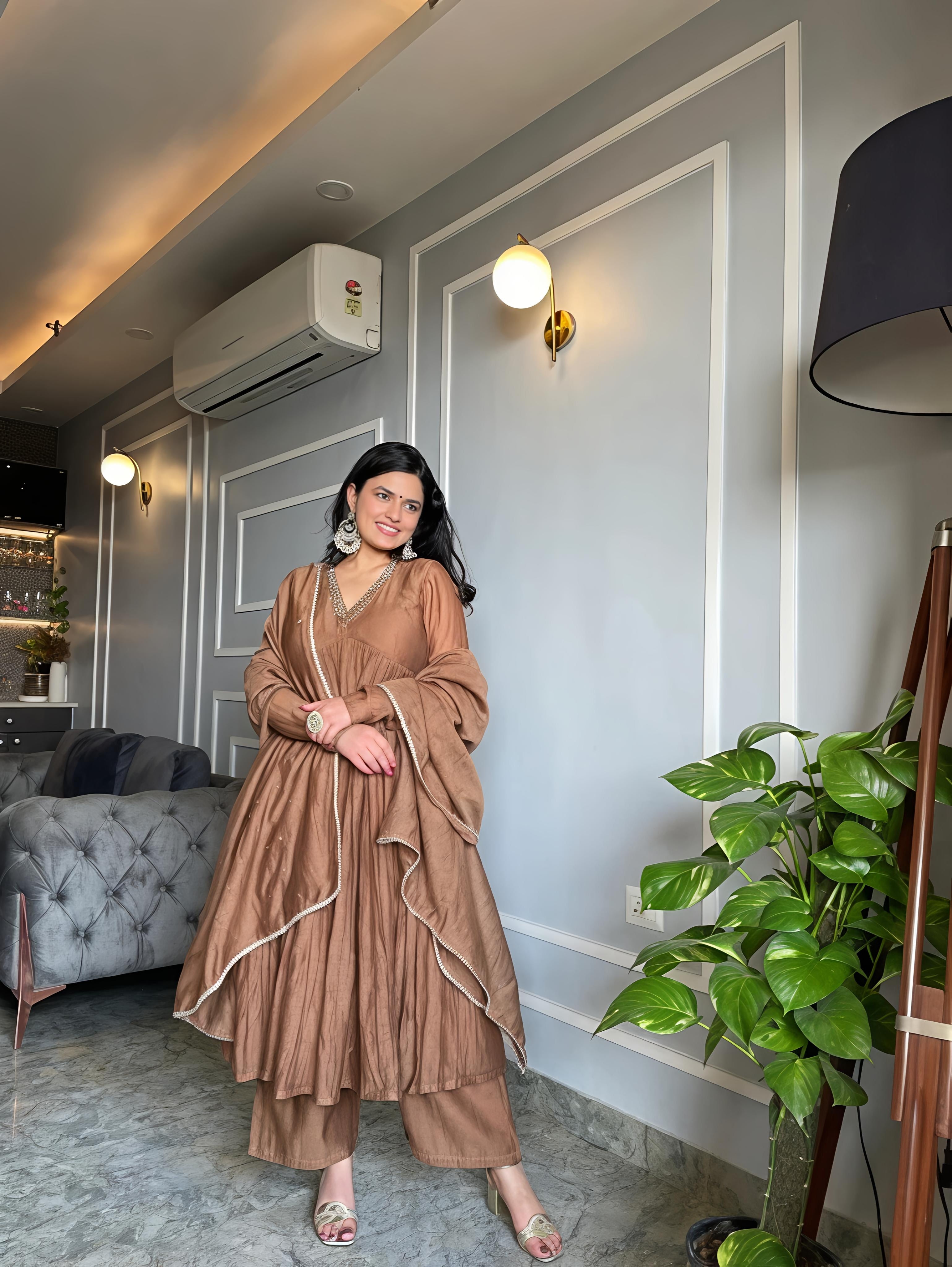 Mul Cotton Anarkali With Churi Sleeves Set