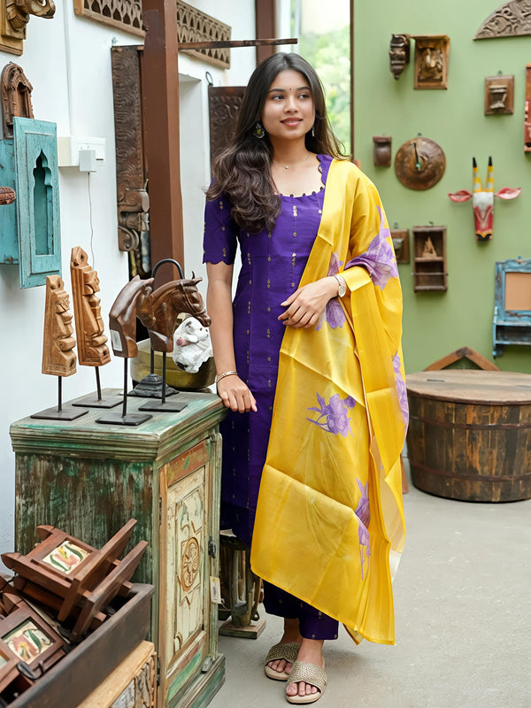 Rawsilk Co-Order Sets With Printed Dupatta