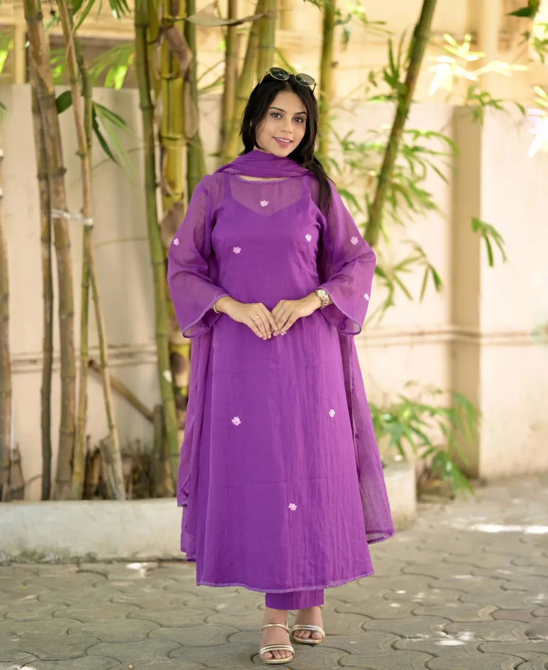 Mehrang Purple Chanderi Kurta Set