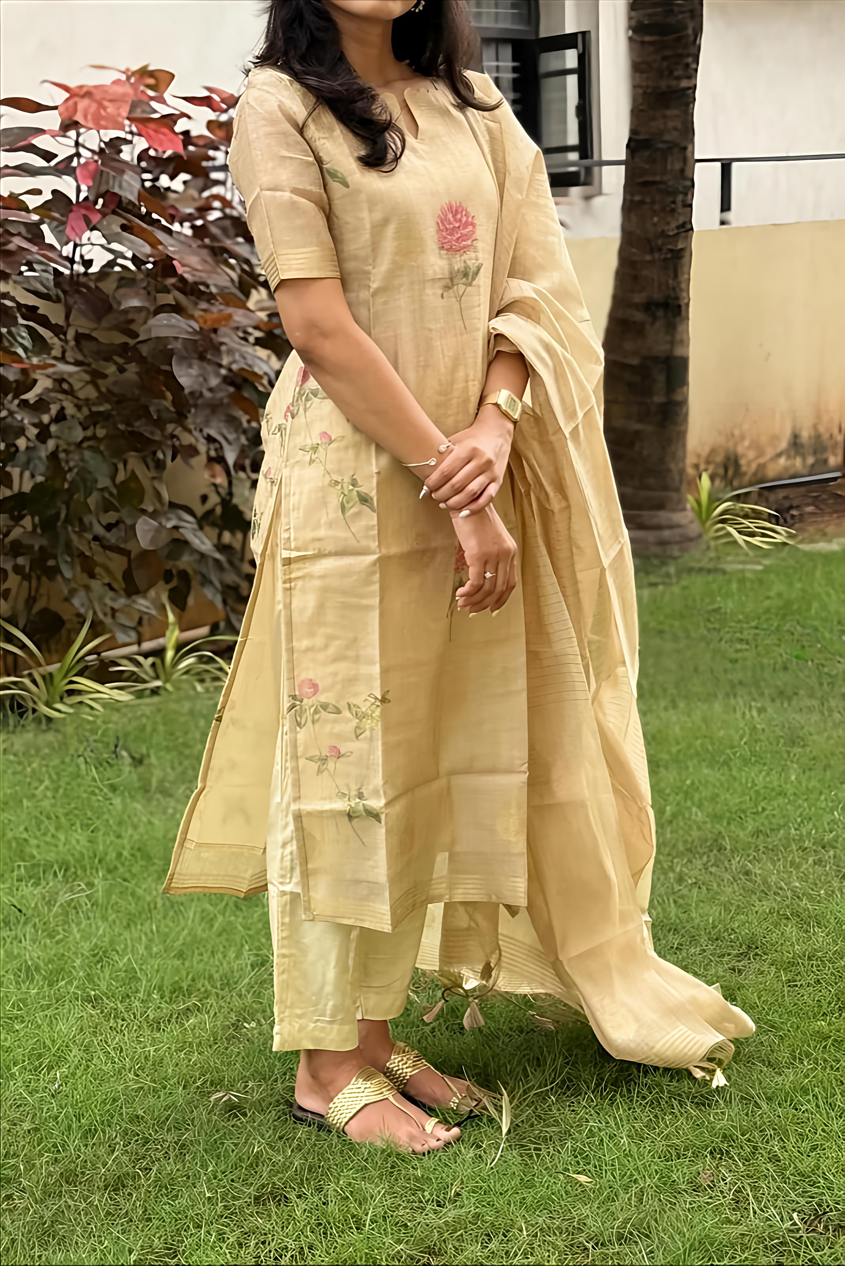 Tissue Silk Kurti Pant And Dupatta