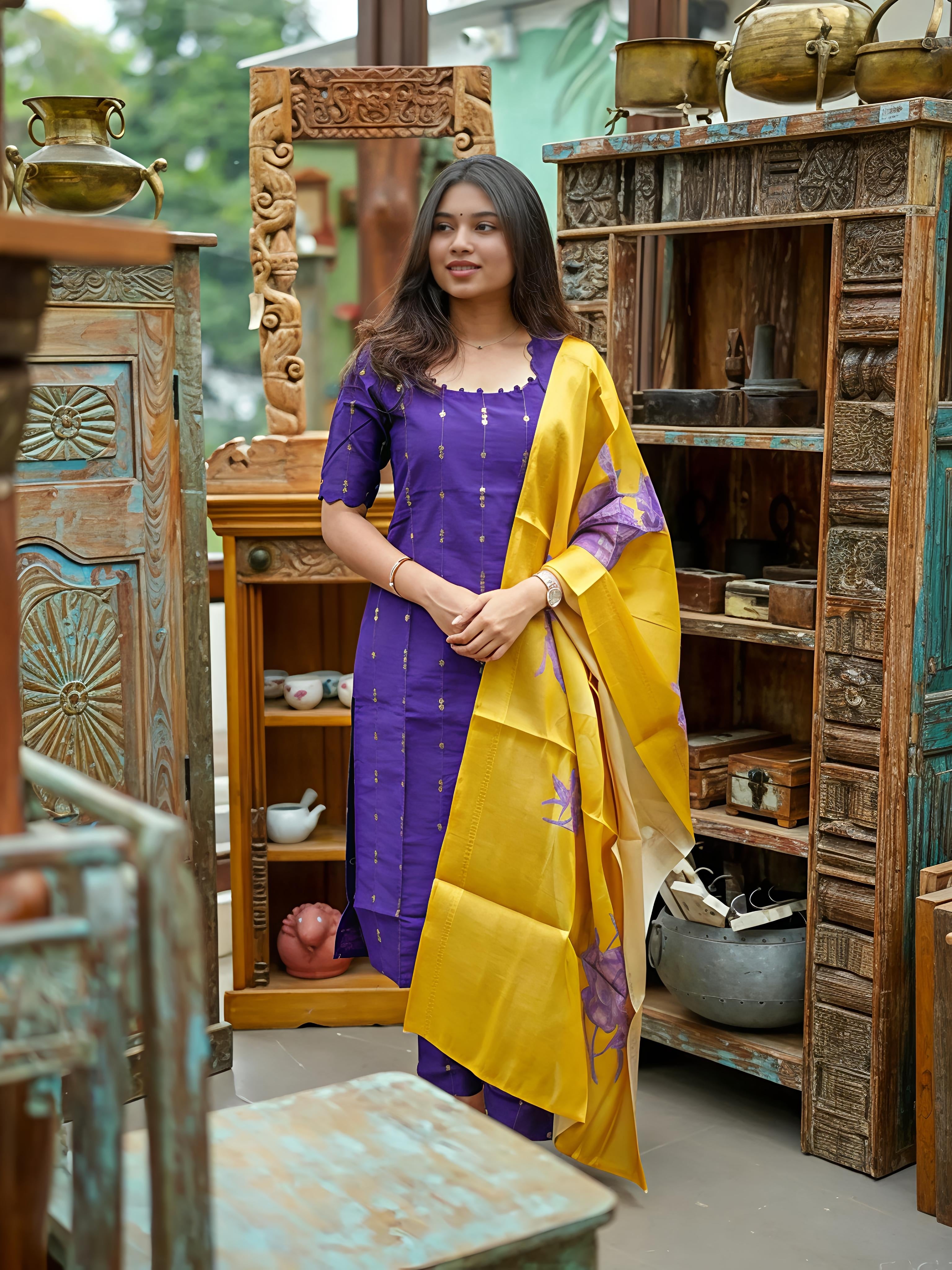 Rawsilk Co-Order Sets With Printed Dupatta