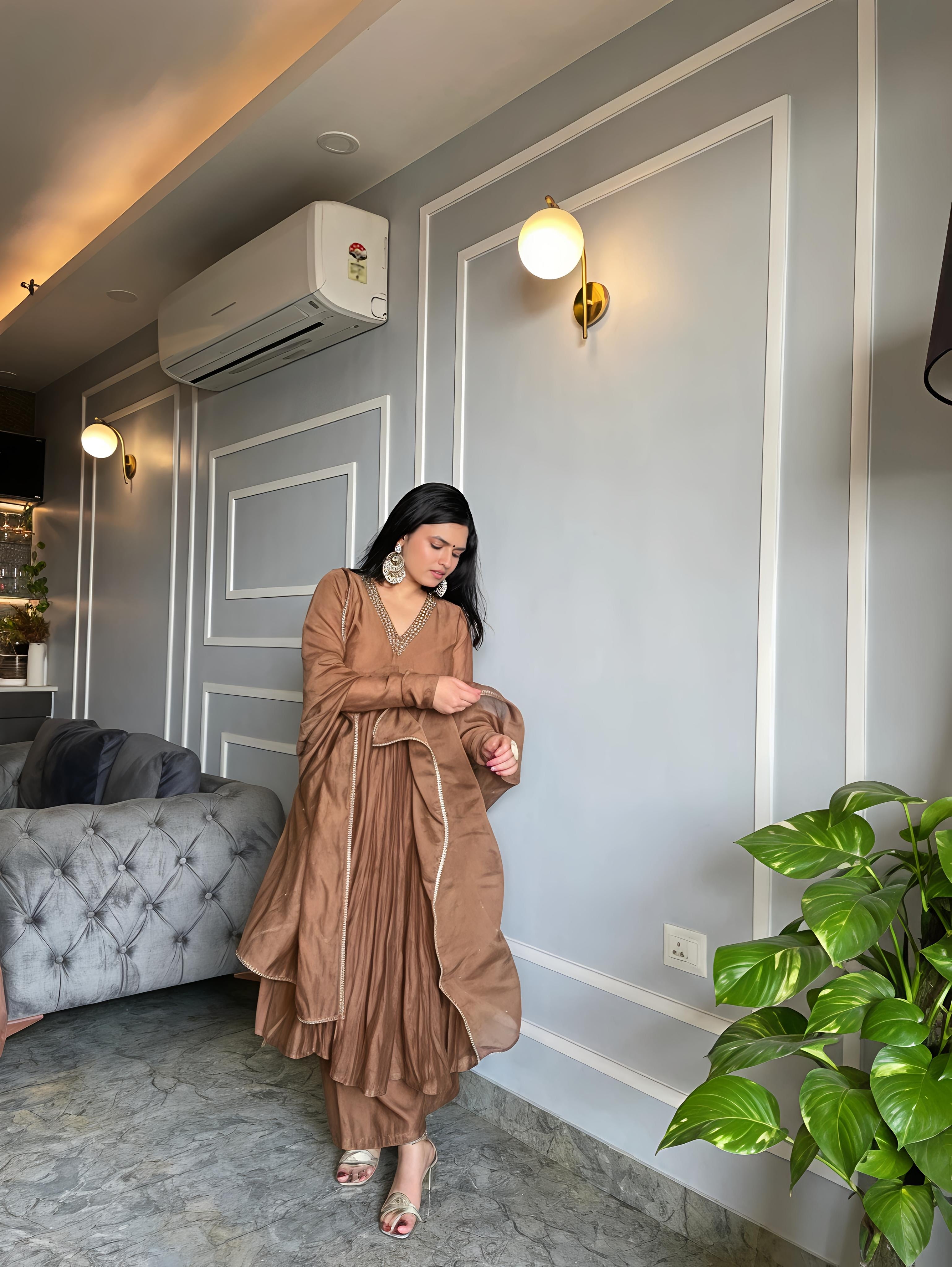 Mul Cotton Anarkali With Churi Sleeves Set