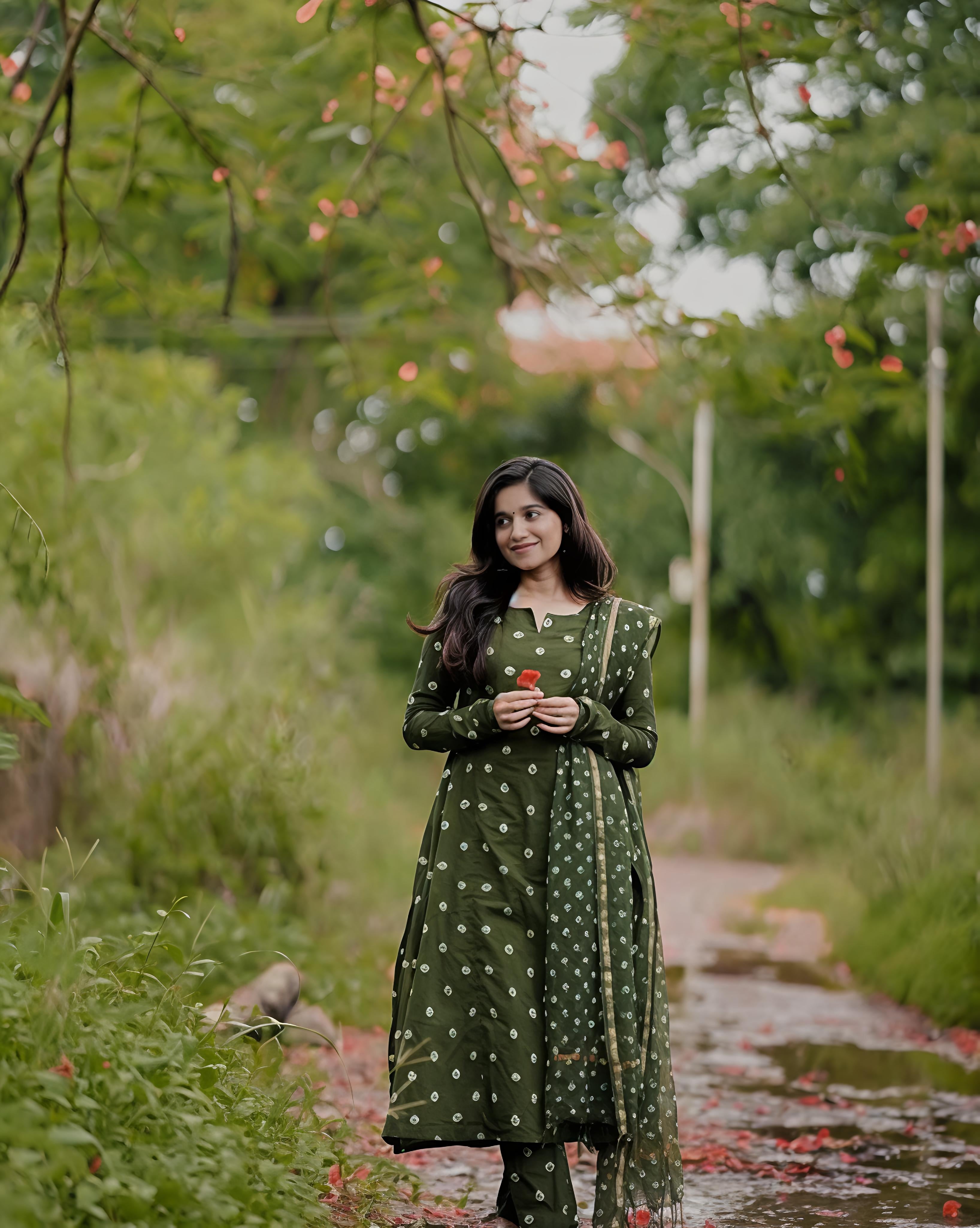 Green Bandhani Stitched Salwar Set