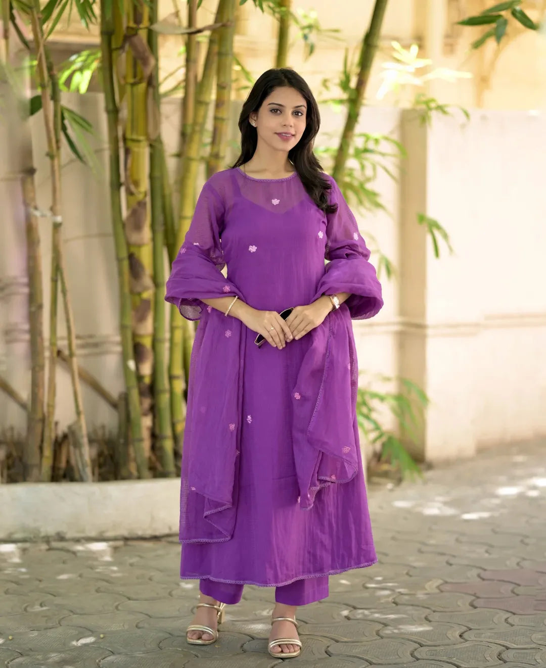 Mehrang Purple Chanderi Kurta Set