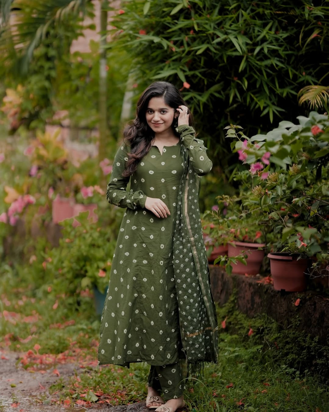 Green Bandhani Stitched Salwar Set
