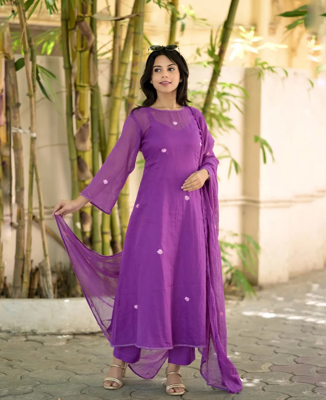 Mehrang Purple Chanderi Kurta Set
